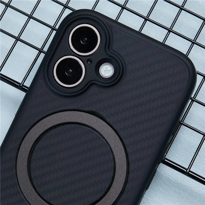 For iPhone 16 Plus Case Compatible with MagSafe Kickstand TPU+PC Phone Cover Carbon Fiber Texture