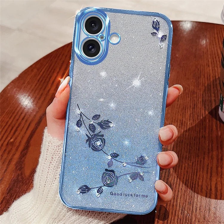 KADEM For iPhone 16 Case TPU Gradient Glitter Phone Cover with Lanyards