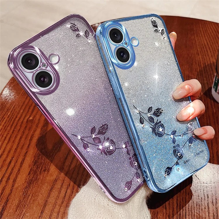 KADEM For iPhone 16 Case TPU Gradient Glitter Phone Cover with Lanyards