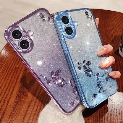 KADEM For iPhone 16 Case TPU Gradient Glitter Phone Cover with Lanyards