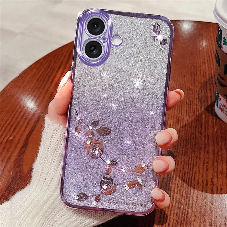 KADEM For iPhone 16 Case TPU Gradient Glitter Phone Cover with Lanyards