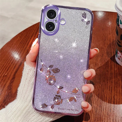 KADEM For iPhone 16 Case TPU Gradient Glitter Phone Cover with Lanyards