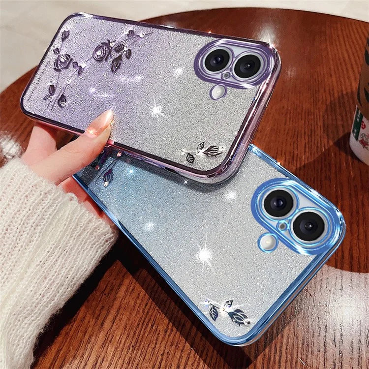 KADEM For iPhone 16 Case TPU Gradient Glitter Phone Cover with Lanyards