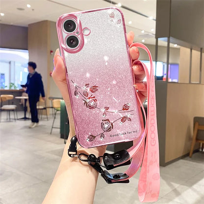 KADEM For iPhone 16 Case TPU Gradient Glitter Phone Cover with Lanyards
