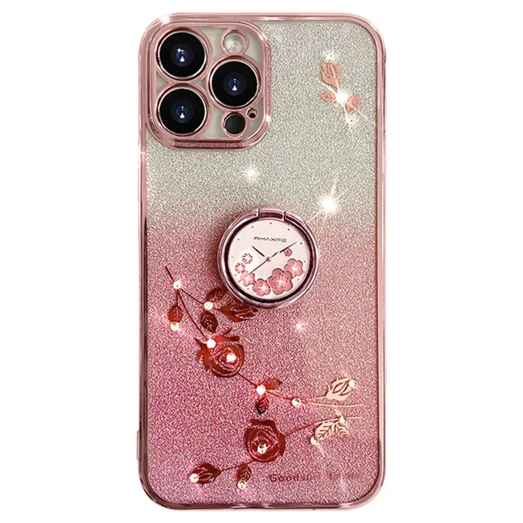 KADEM For iPhone 16 Pro Case TPU Glitter Shiny Rhinestone Phone Cover Ring Kickstand