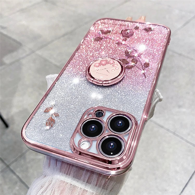 KADEM For iPhone 16 Pro Case TPU Glitter Shiny Rhinestone Phone Cover Ring Kickstand
