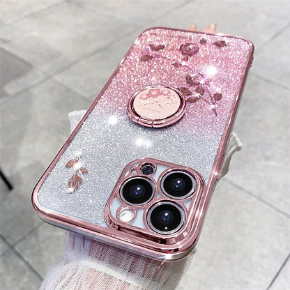 KADEM For iPhone 16 Pro Case TPU Glitter Shiny Rhinestone Phone Cover Ring Kickstand