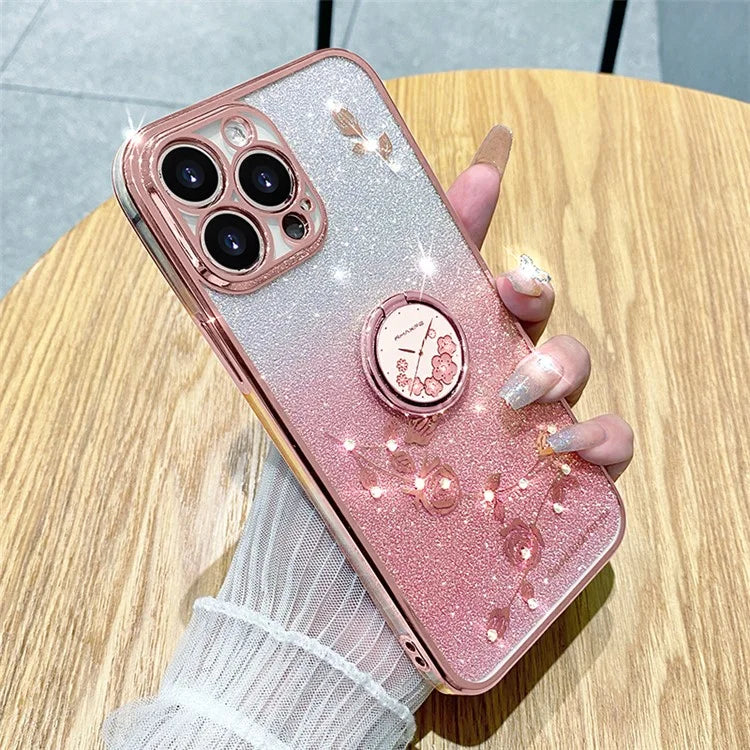 KADEM For iPhone 16 Pro Case TPU Glitter Shiny Rhinestone Phone Cover Ring Kickstand