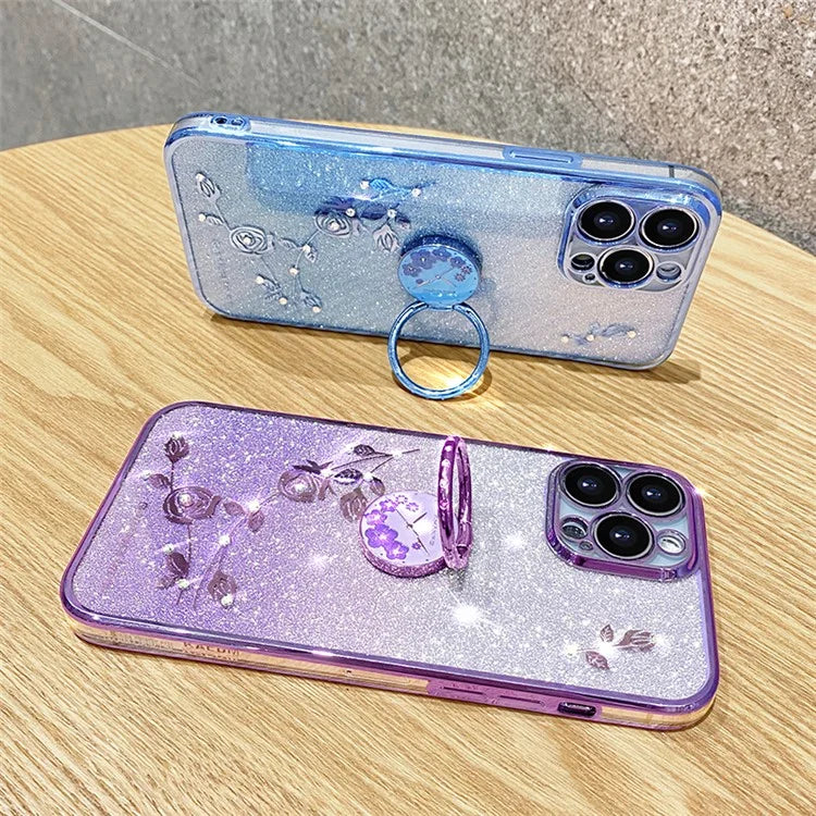 KADEM For iPhone 16 Pro Case TPU Glitter Shiny Rhinestone Phone Cover Ring Kickstand