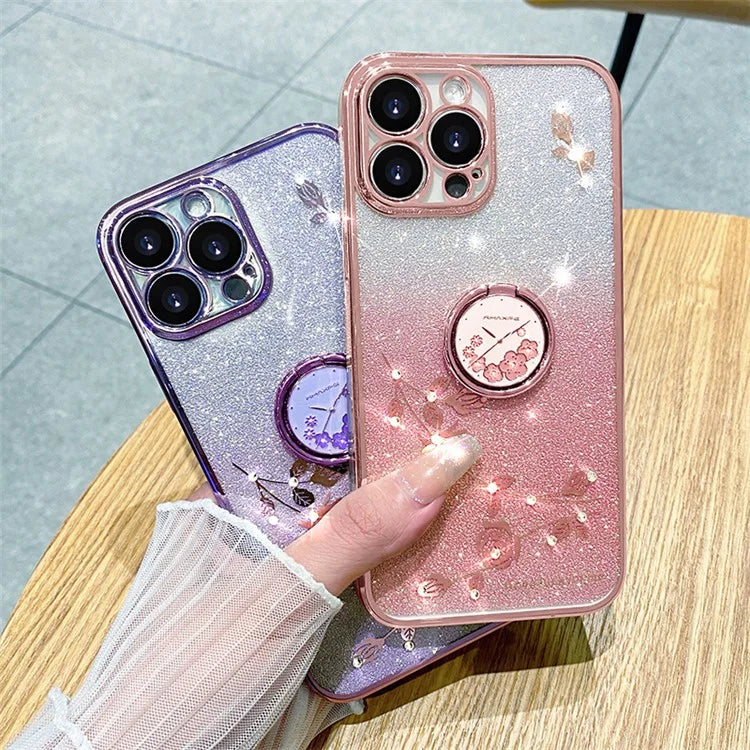 KADEM For iPhone 16 Pro Case TPU Glitter Shiny Rhinestone Phone Cover Ring Kickstand