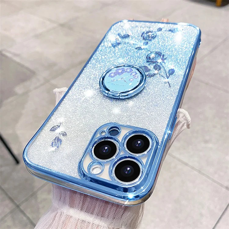 KADEM For iPhone 16 Pro Case TPU Glitter Shiny Rhinestone Phone Cover Ring Kickstand