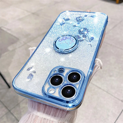 KADEM For iPhone 16 Pro Case TPU Glitter Shiny Rhinestone Phone Cover Ring Kickstand