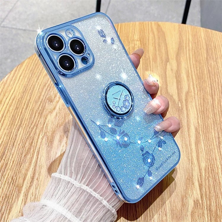 KADEM For iPhone 16 Pro Case TPU Glitter Shiny Rhinestone Phone Cover Ring Kickstand
