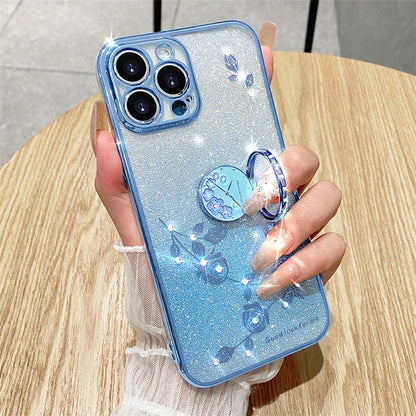 KADEM For iPhone 16 Pro Case TPU Glitter Shiny Rhinestone Phone Cover Ring Kickstand