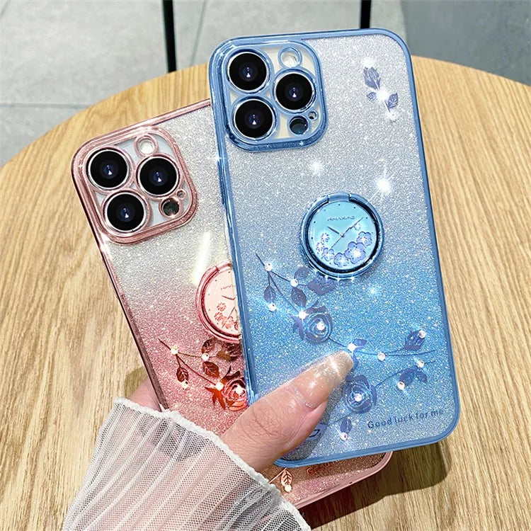KADEM For iPhone 16 Pro Case TPU Glitter Shiny Rhinestone Phone Cover Ring Kickstand