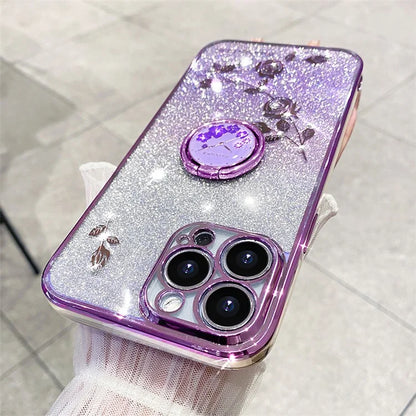 KADEM For iPhone 16 Pro Case TPU Glitter Shiny Rhinestone Phone Cover Ring Kickstand