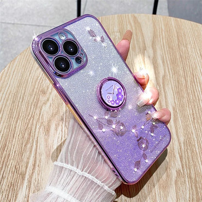 KADEM For iPhone 16 Pro Case TPU Glitter Shiny Rhinestone Phone Cover Ring Kickstand