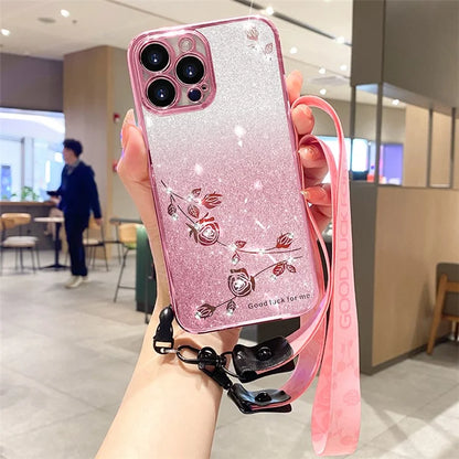 KADEM For iPhone 16 Pro Max Case Rhinestone Decor TPU Phone Cover with Lanyards Gradient