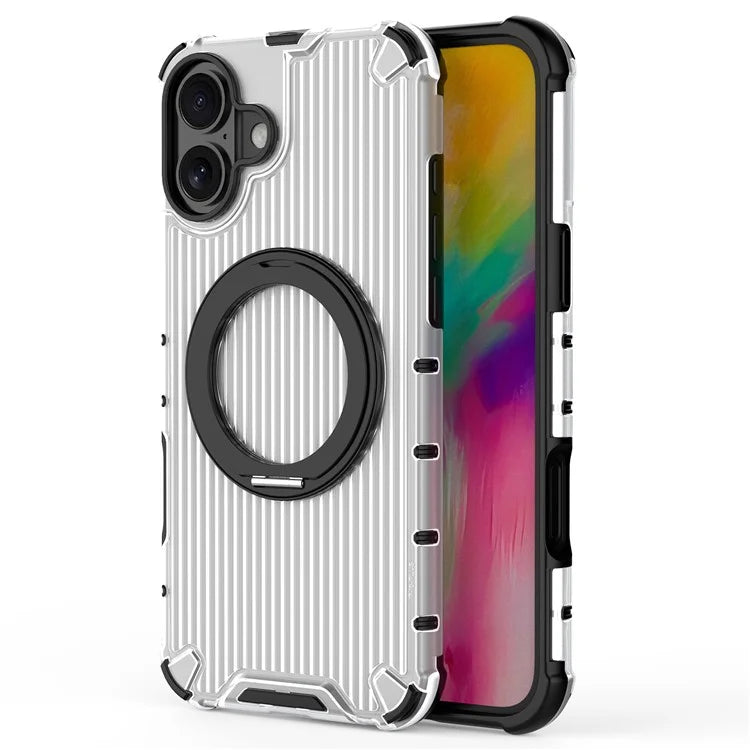 For iPhone 16 Plus Case Compatible with MagSafe PC+TPU Vertical Stripe Phone Cover Kickstand