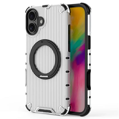 For iPhone 16 Plus Case Compatible with MagSafe PC+TPU Vertical Stripe Phone Cover Kickstand