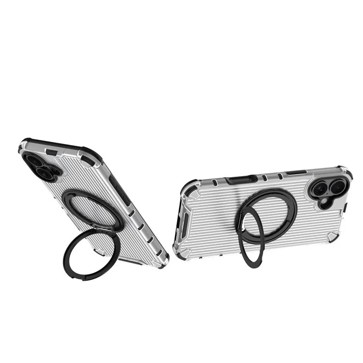 For iPhone 16 Plus Case Compatible with MagSafe PC+TPU Vertical Stripe Phone Cover Kickstand
