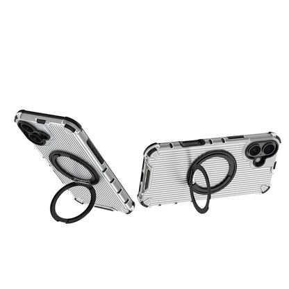For iPhone 16 Plus Case Compatible with MagSafe PC+TPU Vertical Stripe Phone Cover Kickstand