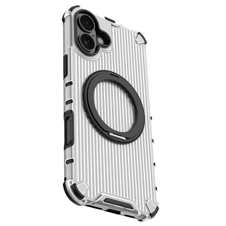 For iPhone 16 Plus Case Compatible with MagSafe PC+TPU Vertical Stripe Phone Cover Kickstand
