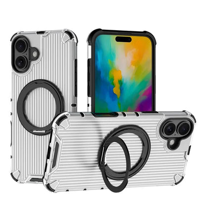 For iPhone 16 Plus Case Compatible with MagSafe PC+TPU Vertical Stripe Phone Cover Kickstand