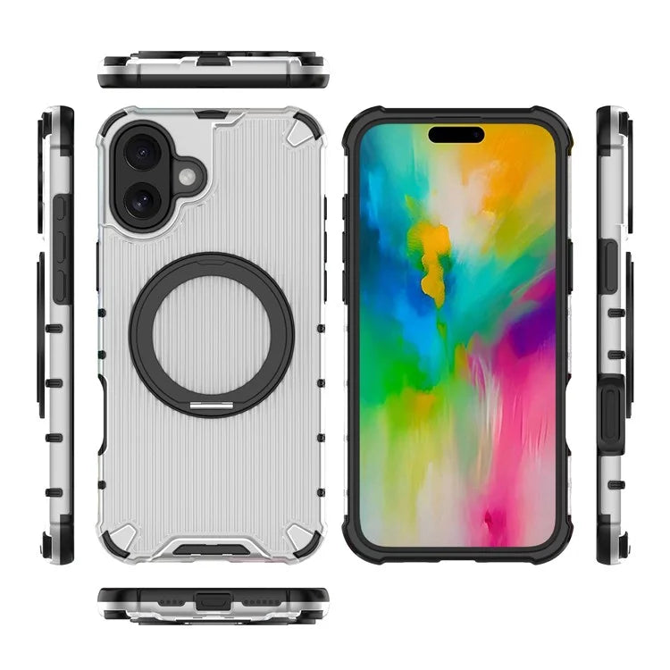 For iPhone 16 Plus Case Compatible with MagSafe PC+TPU Vertical Stripe Phone Cover Kickstand