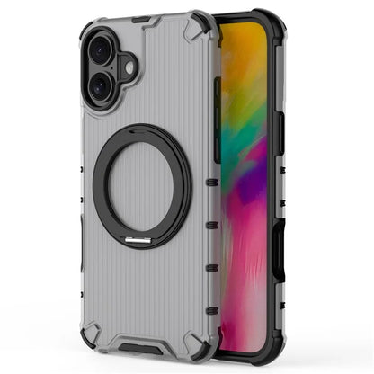 For iPhone 16 Plus Case Compatible with MagSafe PC+TPU Vertical Stripe Phone Cover Kickstand