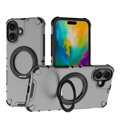 For iPhone 16 Plus Case Compatible with MagSafe PC+TPU Vertical Stripe Phone Cover Kickstand