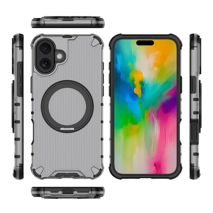 For iPhone 16 Plus Case Compatible with MagSafe PC+TPU Vertical Stripe Phone Cover Kickstand