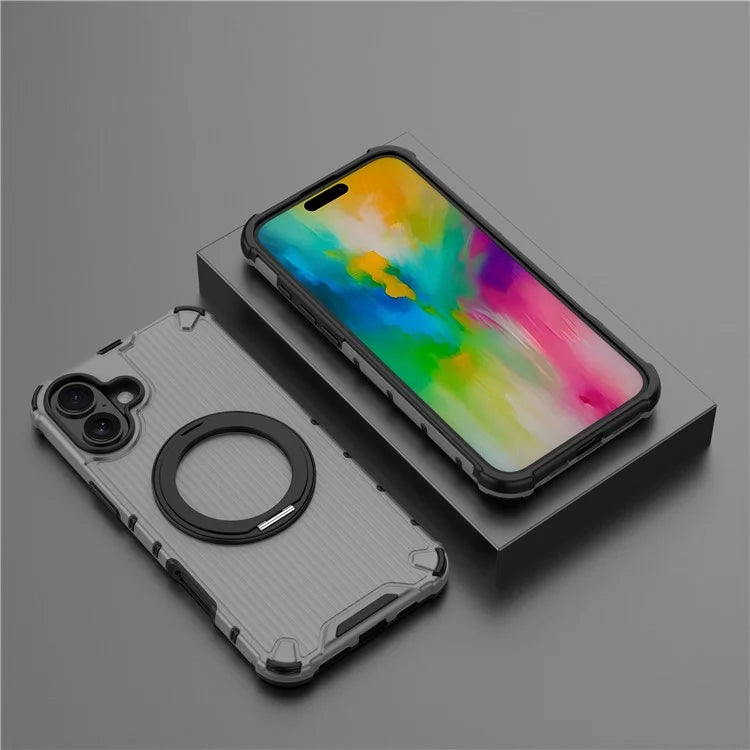 For iPhone 16 Plus Case Compatible with MagSafe PC+TPU Vertical Stripe Phone Cover Kickstand