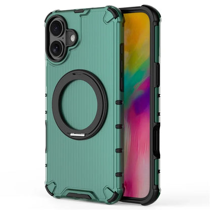 For iPhone 16 Plus Case Compatible with MagSafe PC+TPU Vertical Stripe Phone Cover Kickstand