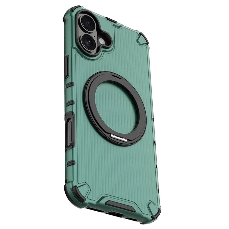 For iPhone 16 Plus Case Compatible with MagSafe PC+TPU Vertical Stripe Phone Cover Kickstand