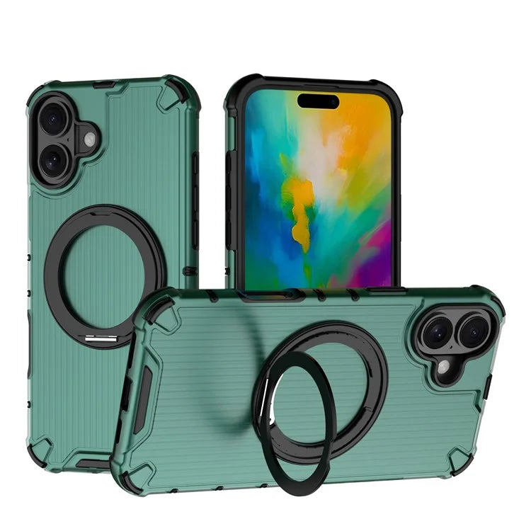 For iPhone 16 Plus Case Compatible with MagSafe PC+TPU Vertical Stripe Phone Cover Kickstand