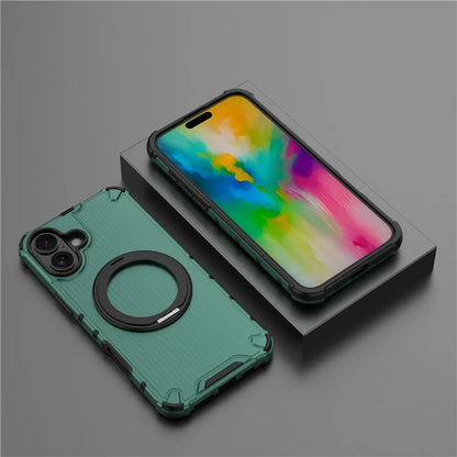 For iPhone 16 Plus Case Compatible with MagSafe PC+TPU Vertical Stripe Phone Cover Kickstand
