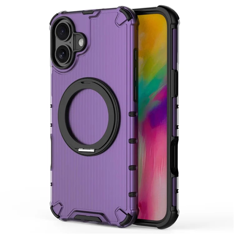 For iPhone 16 Plus Case Compatible with MagSafe PC+TPU Vertical Stripe Phone Cover Kickstand