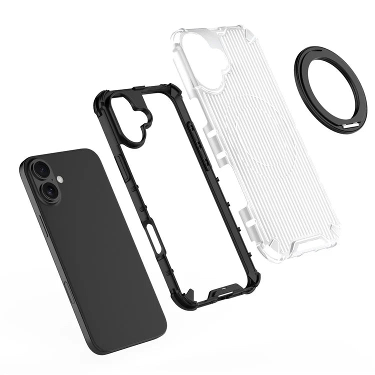 For iPhone 16 Plus Case Compatible with MagSafe PC+TPU Vertical Stripe Phone Cover Kickstand