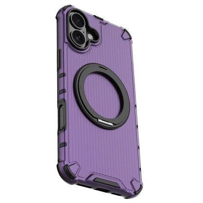 For iPhone 16 Plus Case Compatible with MagSafe PC+TPU Vertical Stripe Phone Cover Kickstand