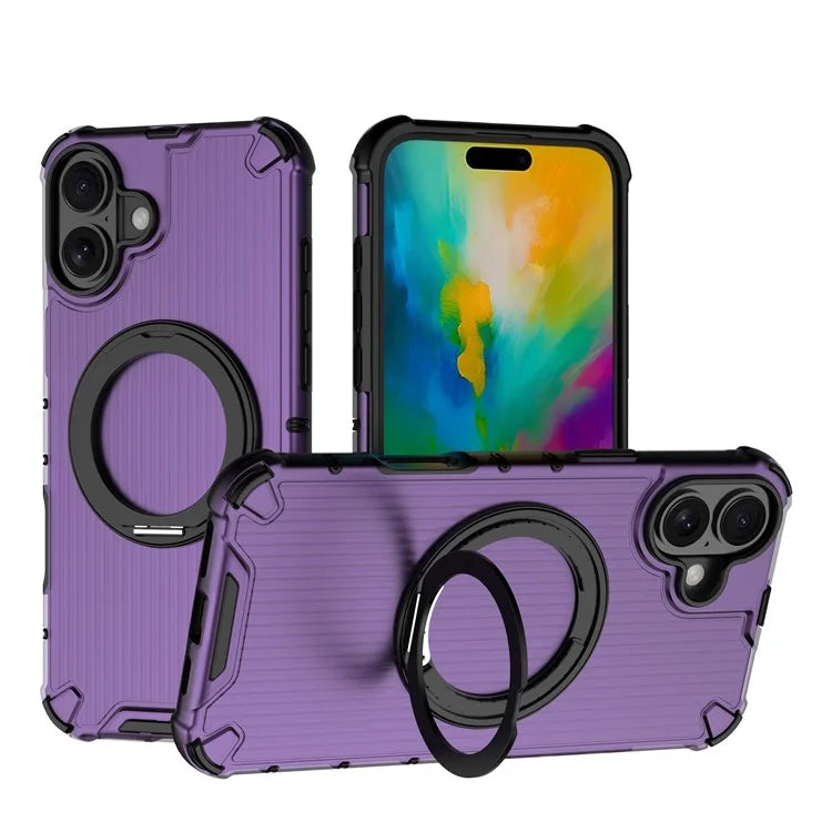 For iPhone 16 Plus Case Compatible with MagSafe PC+TPU Vertical Stripe Phone Cover Kickstand