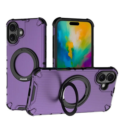 For iPhone 16 Plus Case Compatible with MagSafe PC+TPU Vertical Stripe Phone Cover Kickstand