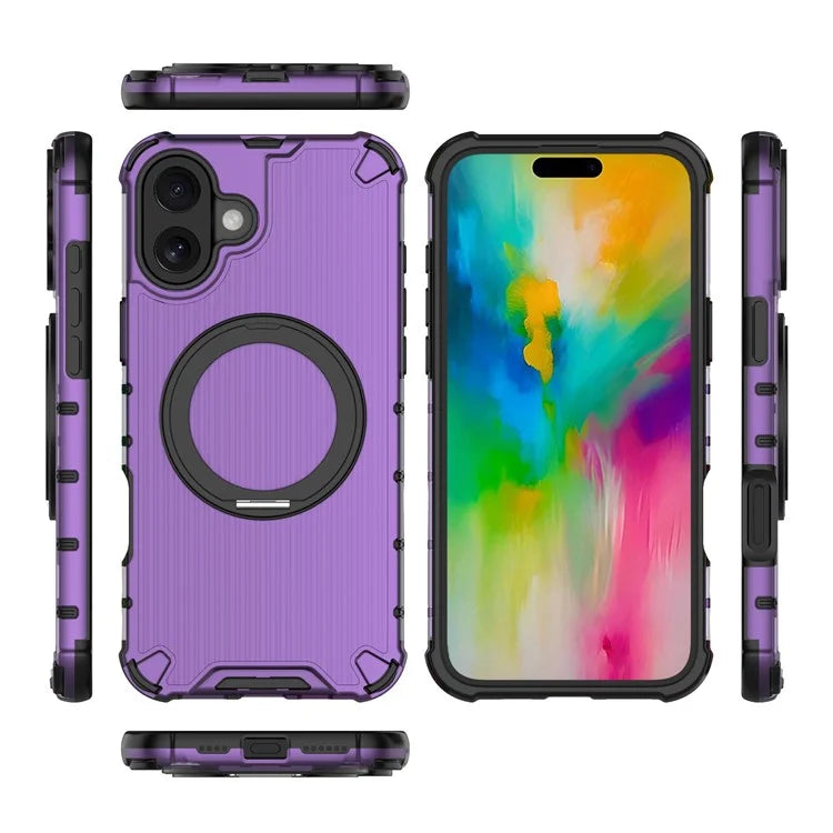 For iPhone 16 Plus Case Compatible with MagSafe PC+TPU Vertical Stripe Phone Cover Kickstand