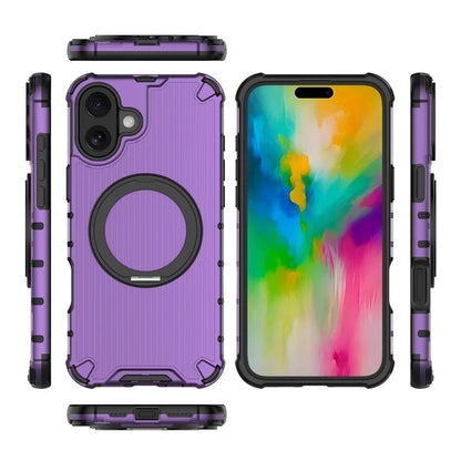 For iPhone 16 Plus Case Compatible with MagSafe PC+TPU Vertical Stripe Phone Cover Kickstand