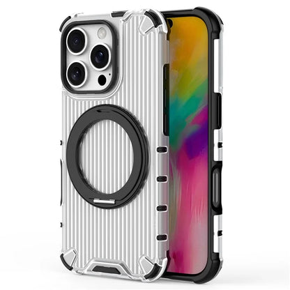 For iPhone 16 Pro Case Rotatable Magnetic Kickstand PC+TPU Phone Cover Vertical Stripe