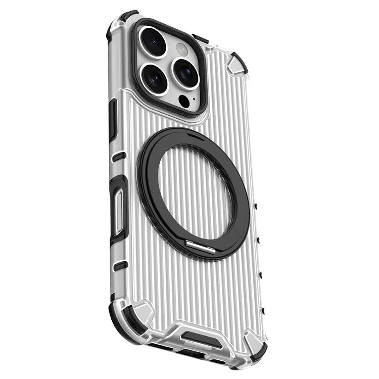 For iPhone 16 Pro Case Rotatable Magnetic Kickstand PC+TPU Phone Cover Vertical Stripe