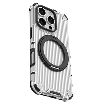 For iPhone 16 Pro Case Rotatable Magnetic Kickstand PC+TPU Phone Cover Vertical Stripe