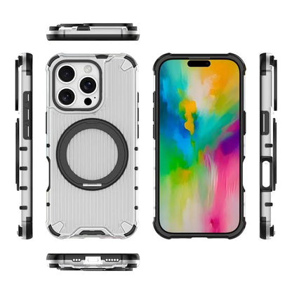 For iPhone 16 Pro Case Rotatable Magnetic Kickstand PC+TPU Phone Cover Vertical Stripe