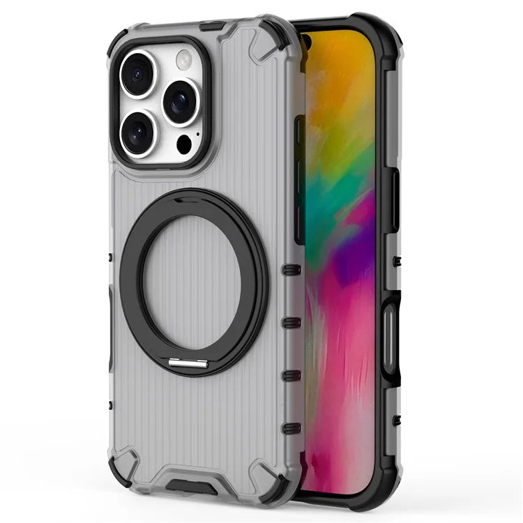 For iPhone 16 Pro Case Rotatable Magnetic Kickstand PC+TPU Phone Cover Vertical Stripe