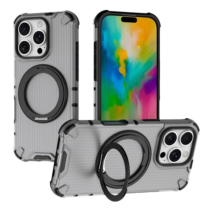 For iPhone 16 Pro Case Rotatable Magnetic Kickstand PC+TPU Phone Cover Vertical Stripe